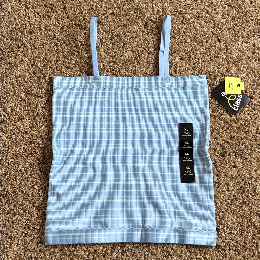 Art Class Seamless Tube Top Blue and White Striped Tank Top Girls Size XL